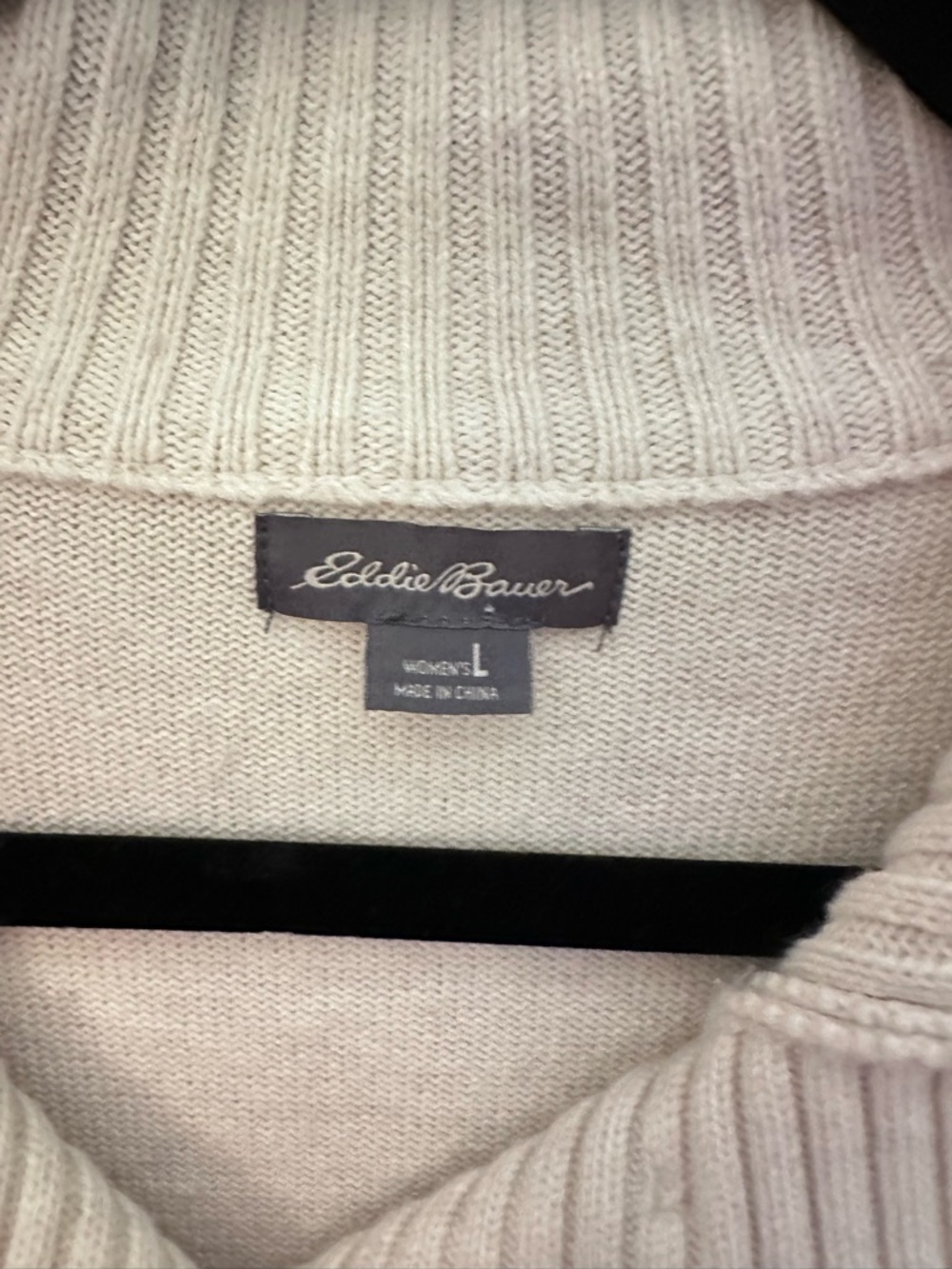 Eddie Bauer L Cream-tan cowl neck 1/2 button modern chic cotton blend swester - Picture 7 of 14